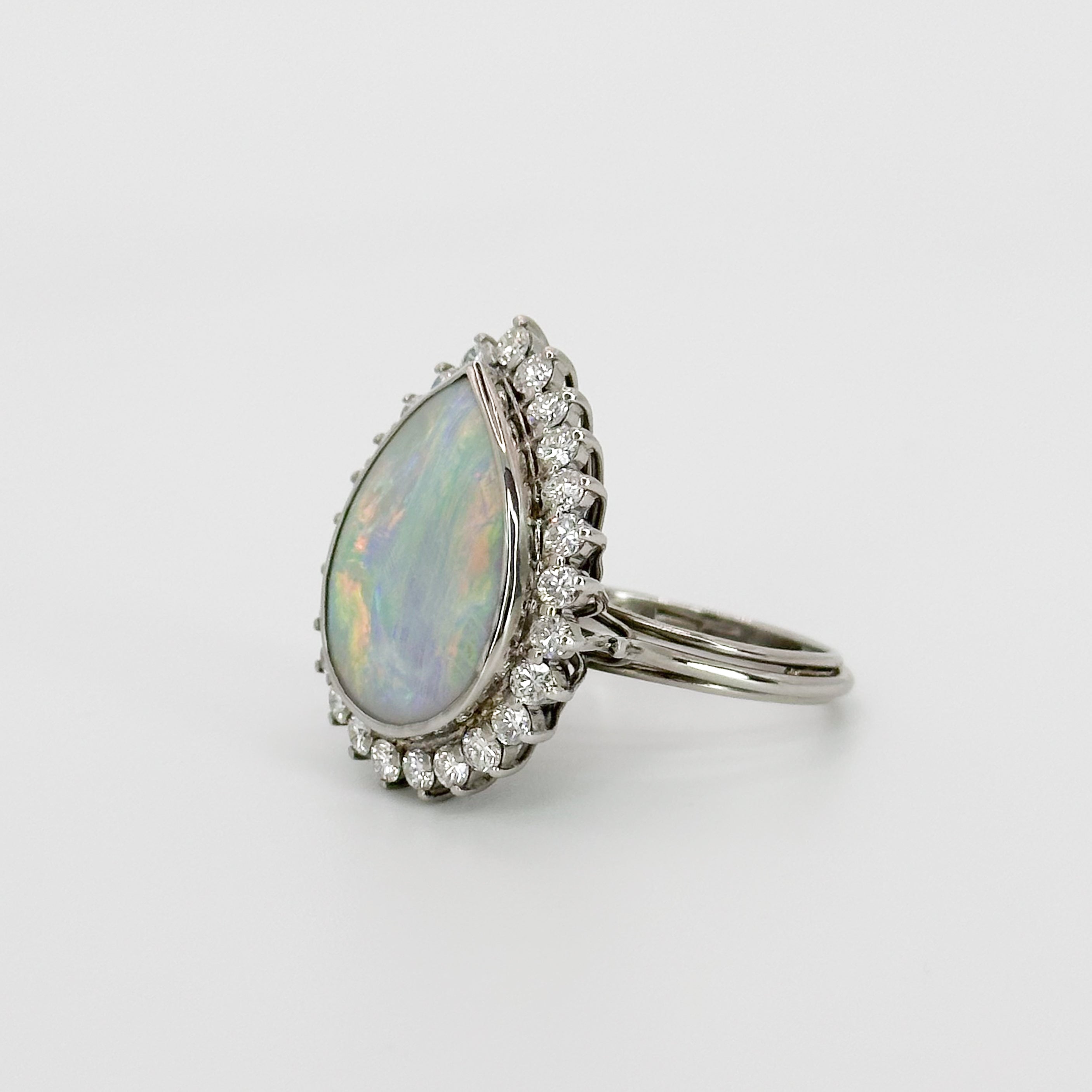 Opal Ring with Diamond Halo in White Gold