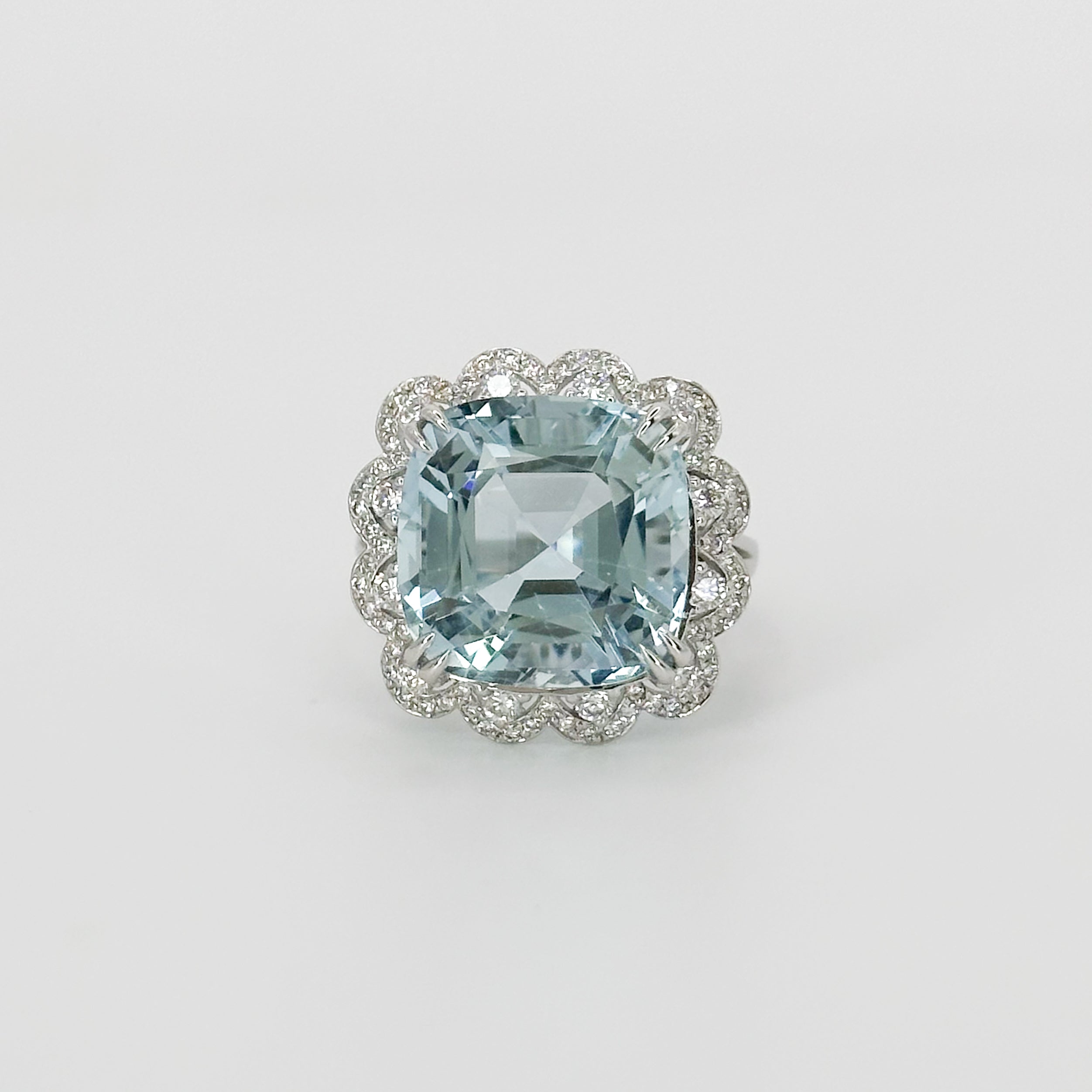 Aquamarine Ring with Diamonds in White Gold