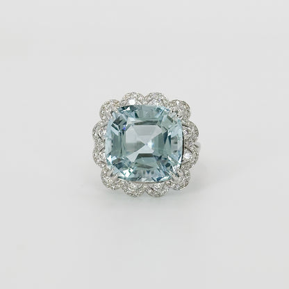 Aquamarine Ring with Diamonds in White Gold