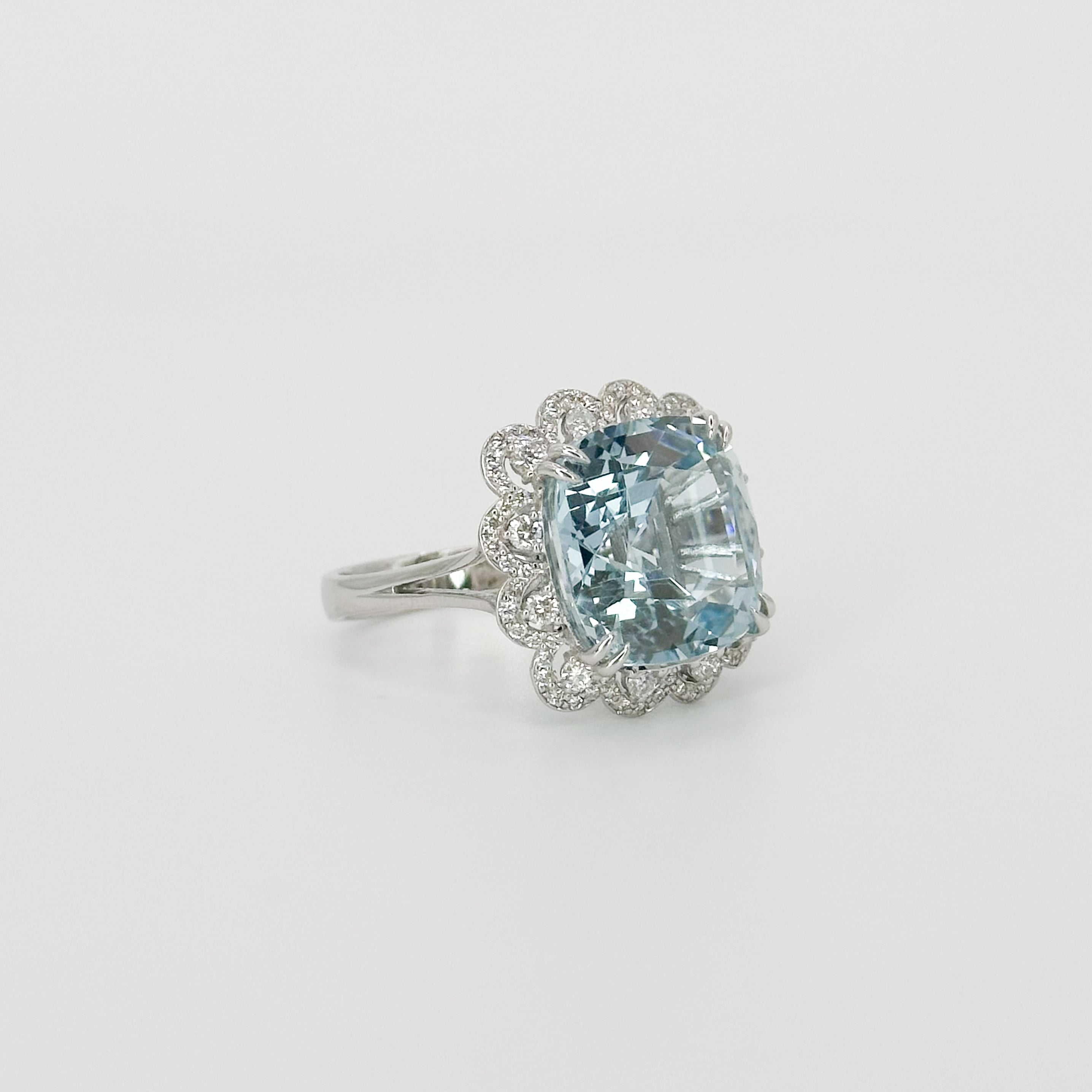 Aquamarine Ring with Diamonds in White Gold