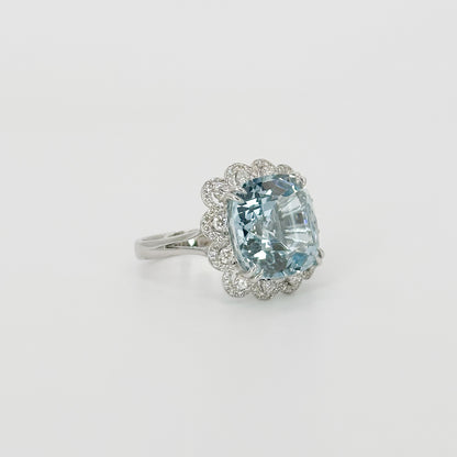 Aquamarine Ring with Diamonds in White Gold