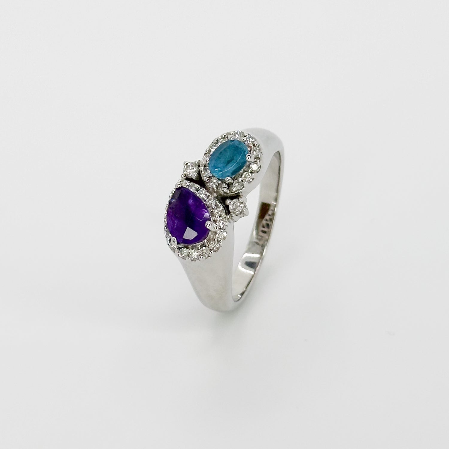 Amethyst and Topaz Ring in White Gold