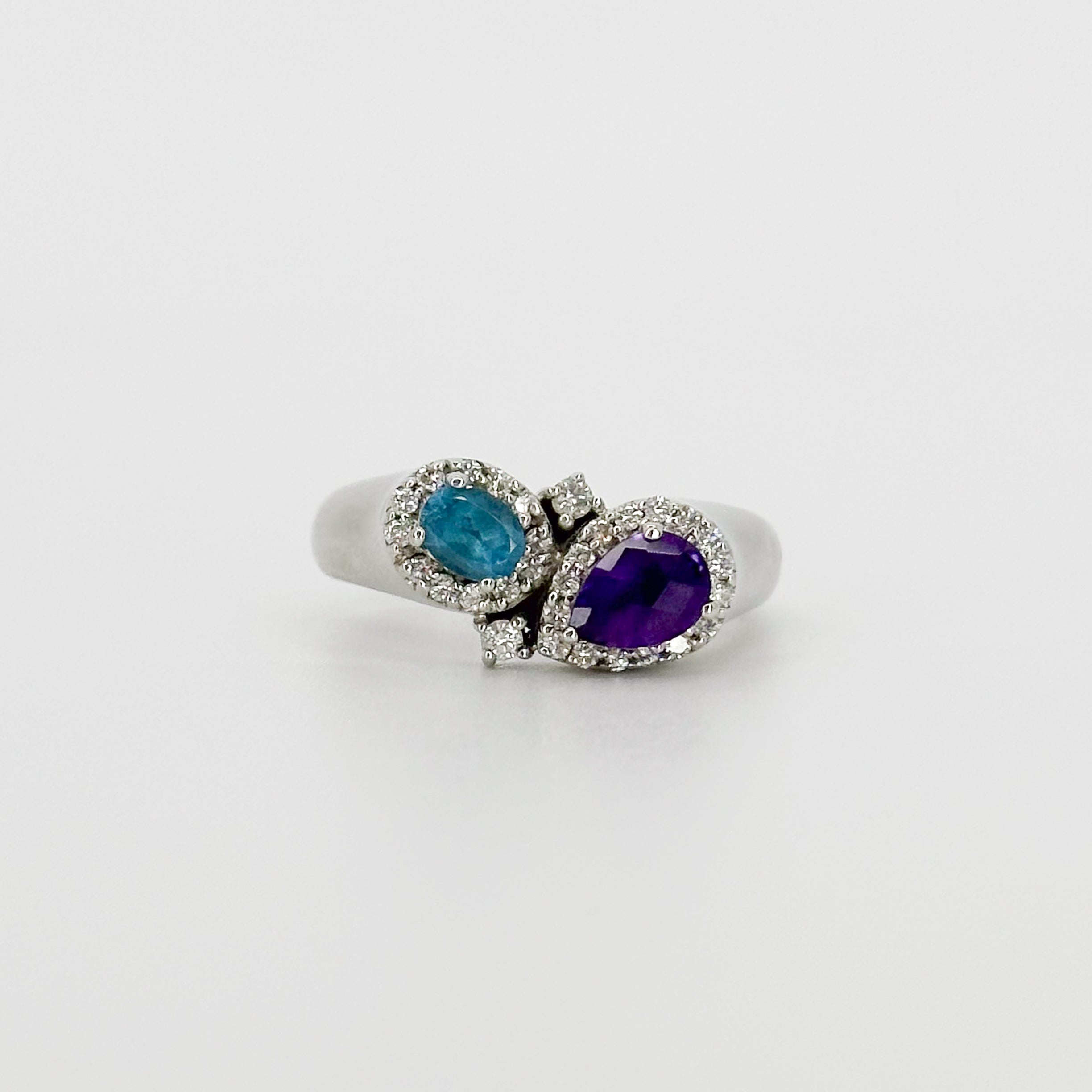 Amethyst and Topaz Ring in White Gold