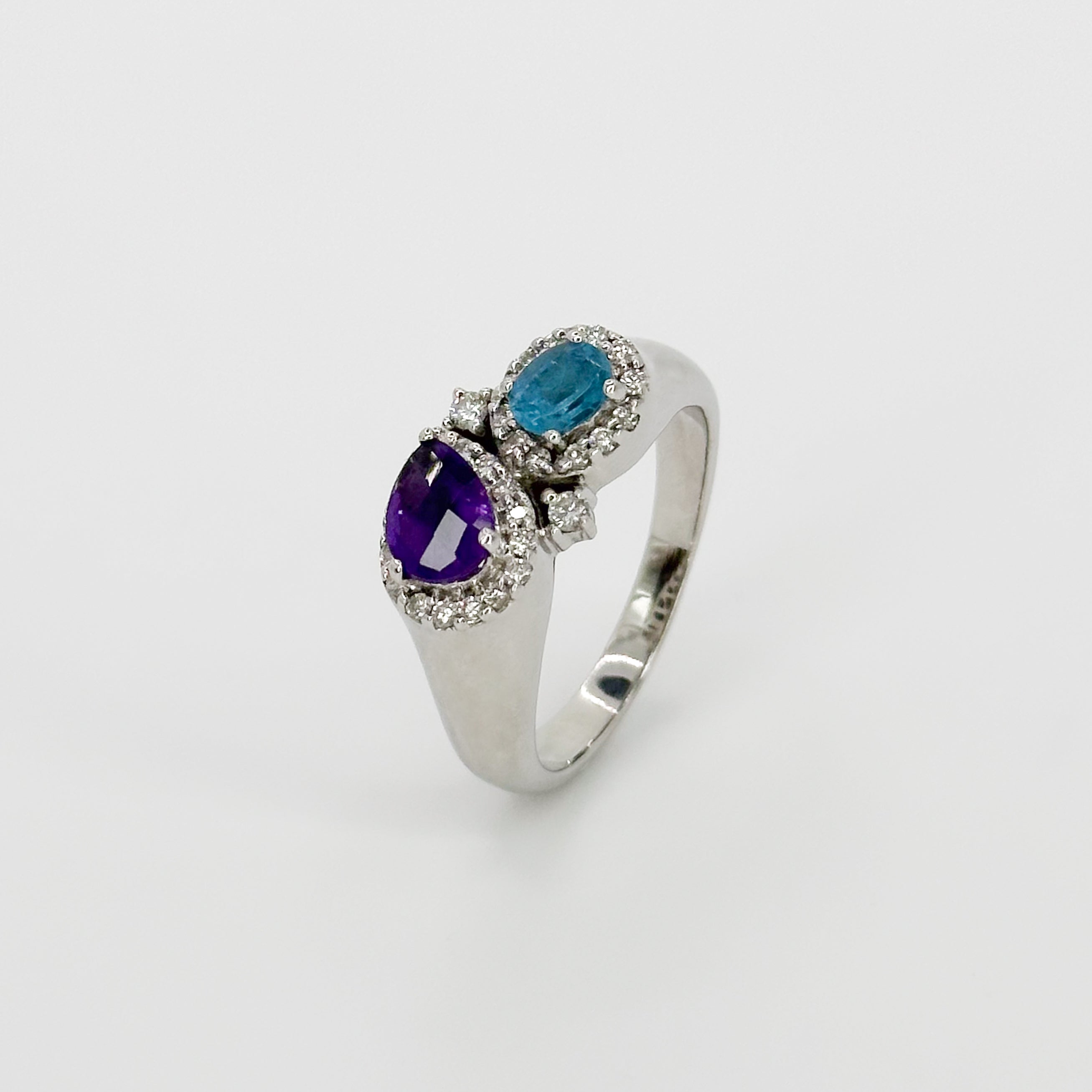 Amethyst and Topaz Ring in White Gold