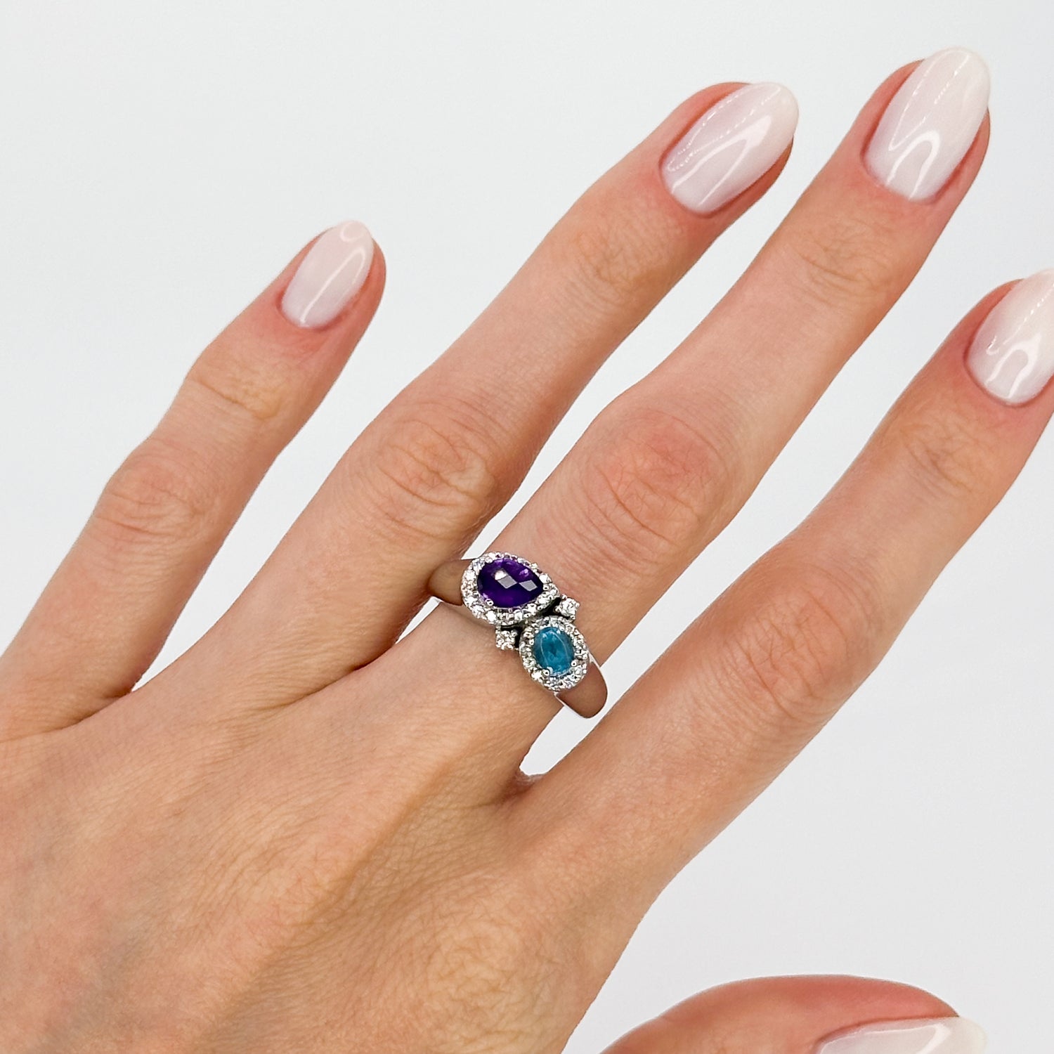 Amethyst and Topaz Ring in White Gold