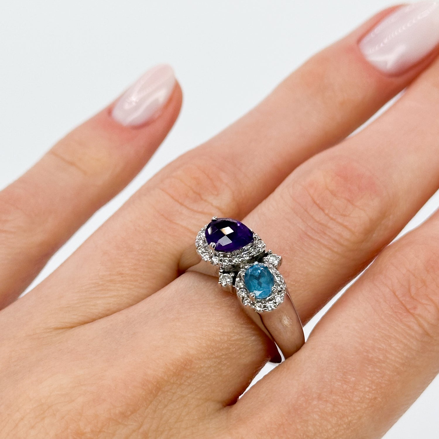 Amethyst and Topaz Ring in White Gold