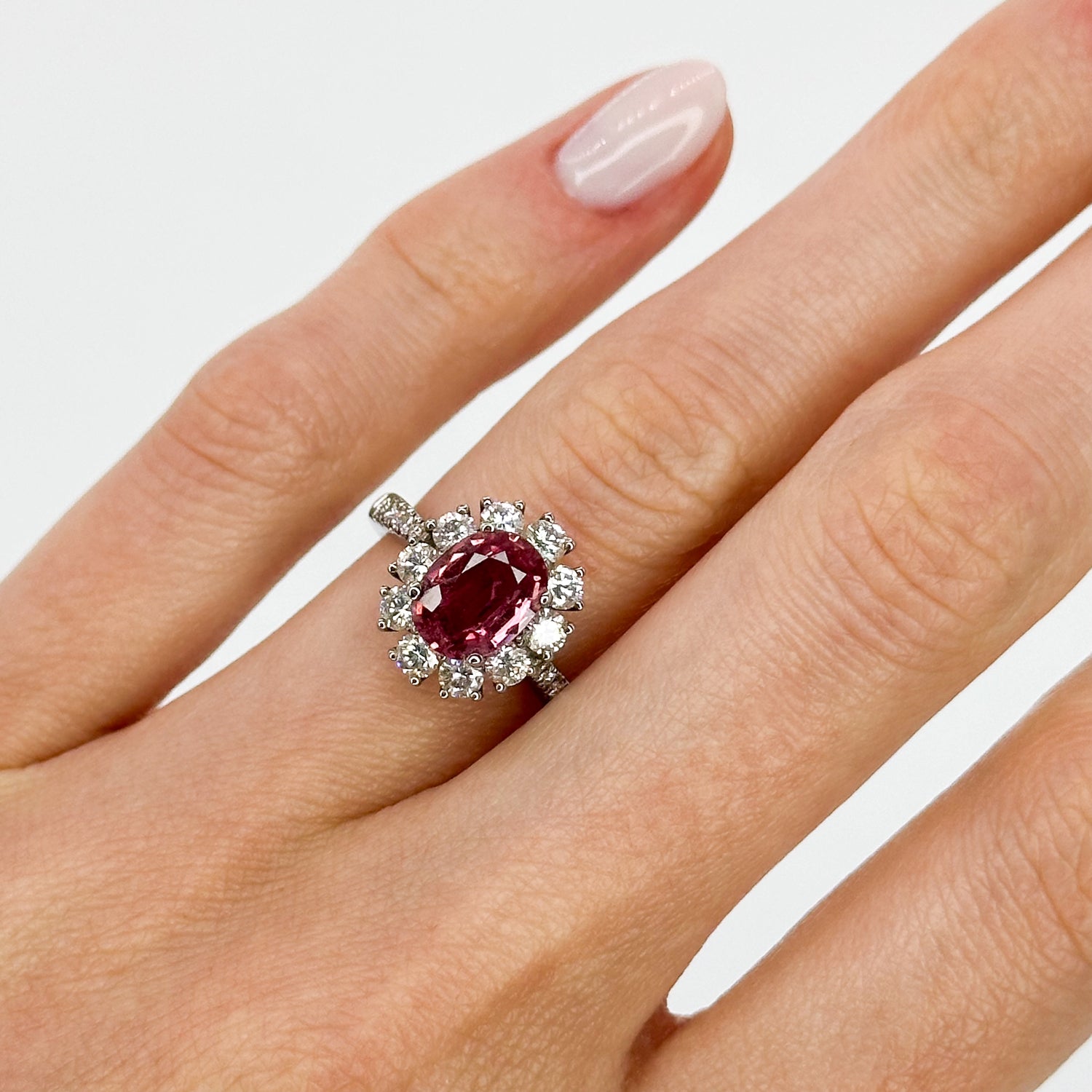 Oval Cut Pink Sapphire Ring in White Gold