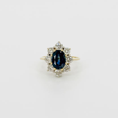 Oval Cut Deep Blue Sapphire Ring in Yellow Gold