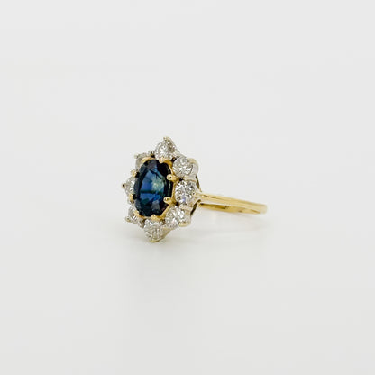 Oval Cut Deep Blue Sapphire Ring in Yellow Gold