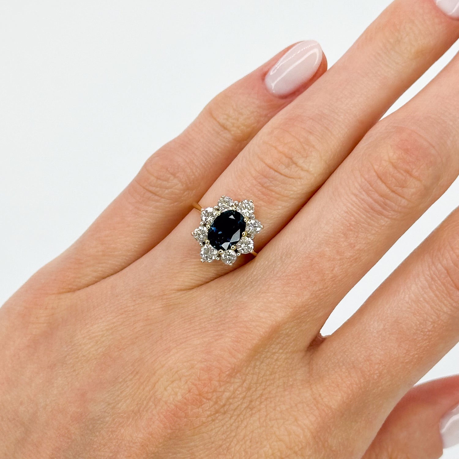 Oval Cut Deep Blue Sapphire Ring in Yellow Gold