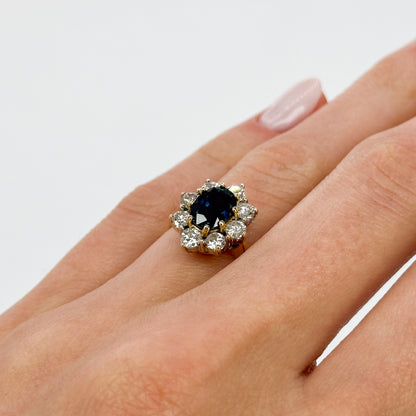 Oval Cut Deep Blue Sapphire Ring in Yellow Gold