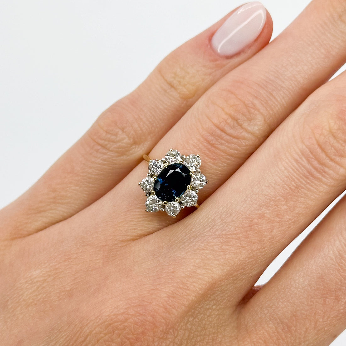 Oval Cut Deep Blue Sapphire Ring in Yellow Gold