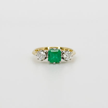 Emerald and Diamond Trilogy Ring in Yellow Gold