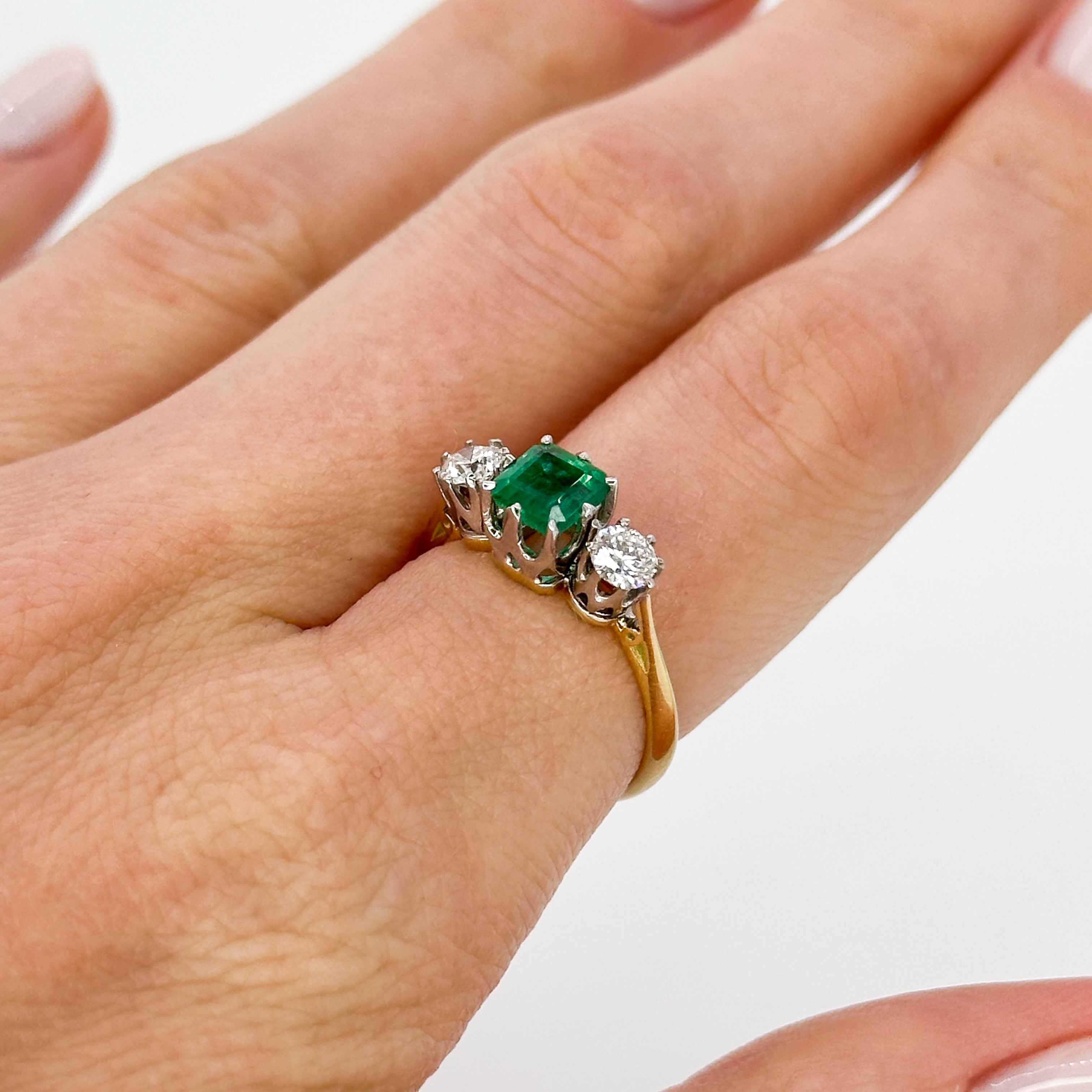 Emerald and Diamond Trilogy Ring in Yellow Gold