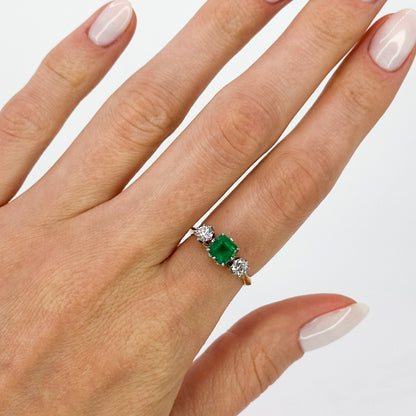 Emerald and Diamond Trilogy Ring in Yellow Gold