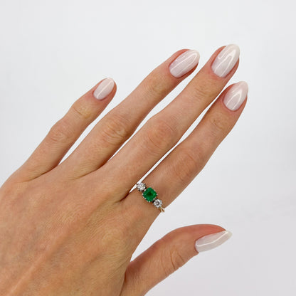 Emerald and Diamond Trilogy Ring in Yellow Gold