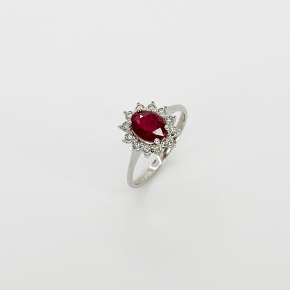 Ruby Ring with Diamond Halo