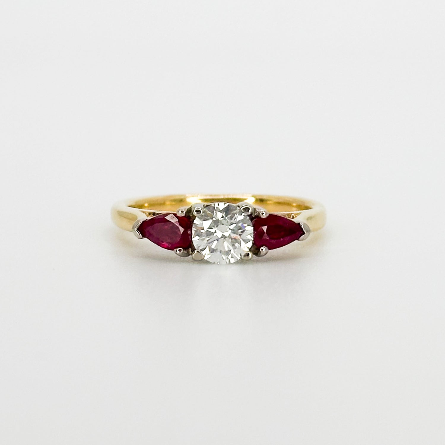 Diamond and Ruby Trilogy Ring in Yellow Gold