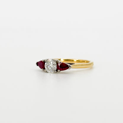 Diamond and Ruby Trilogy Ring in Yellow Gold