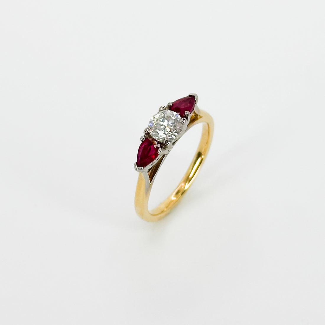 Diamond and Ruby Trilogy Ring in Yellow Gold