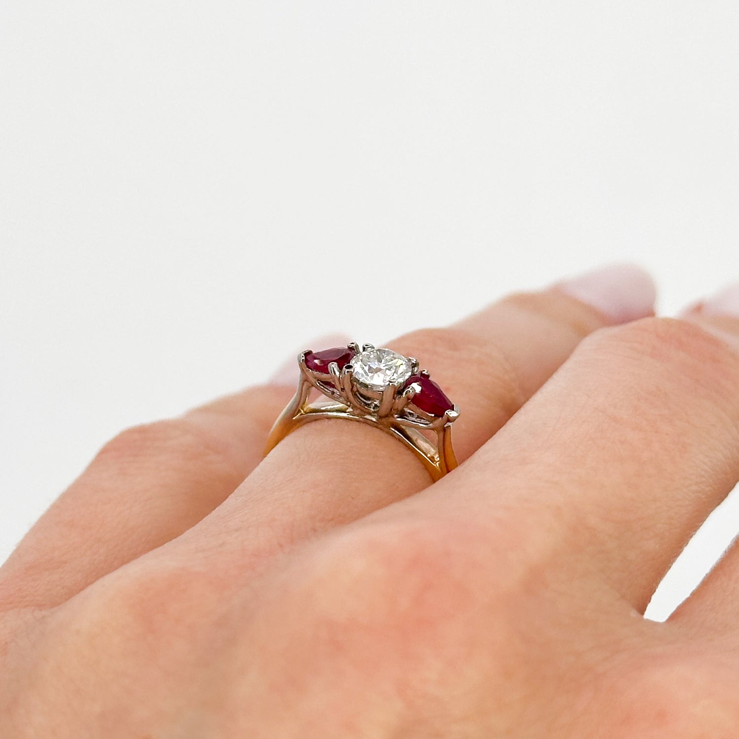 Diamond and Ruby Trilogy Ring in Yellow Gold