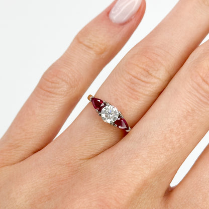 Diamond and Ruby Trilogy Ring in Yellow Gold