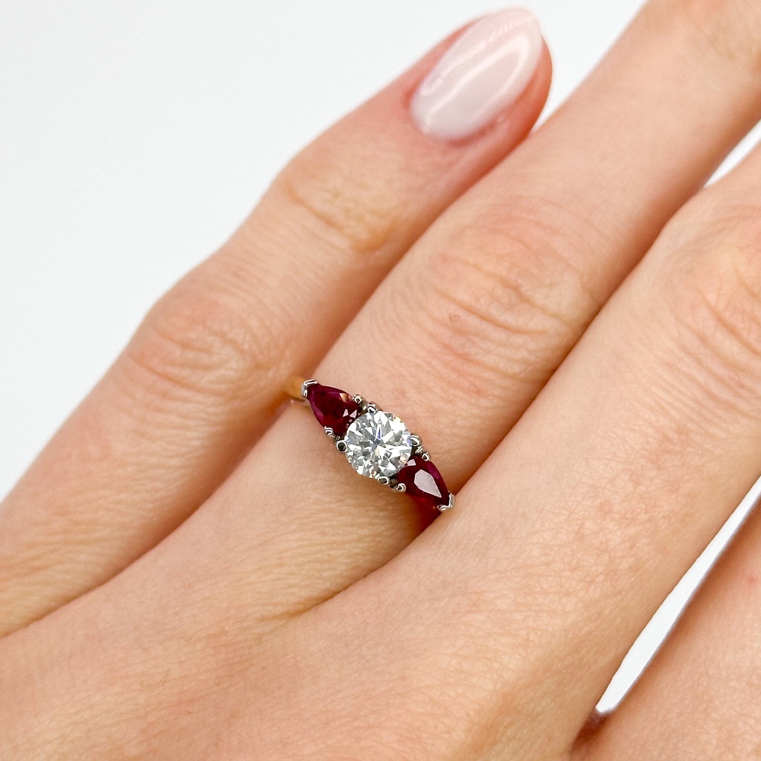 Diamond and Ruby Trilogy Ring in Yellow Gold