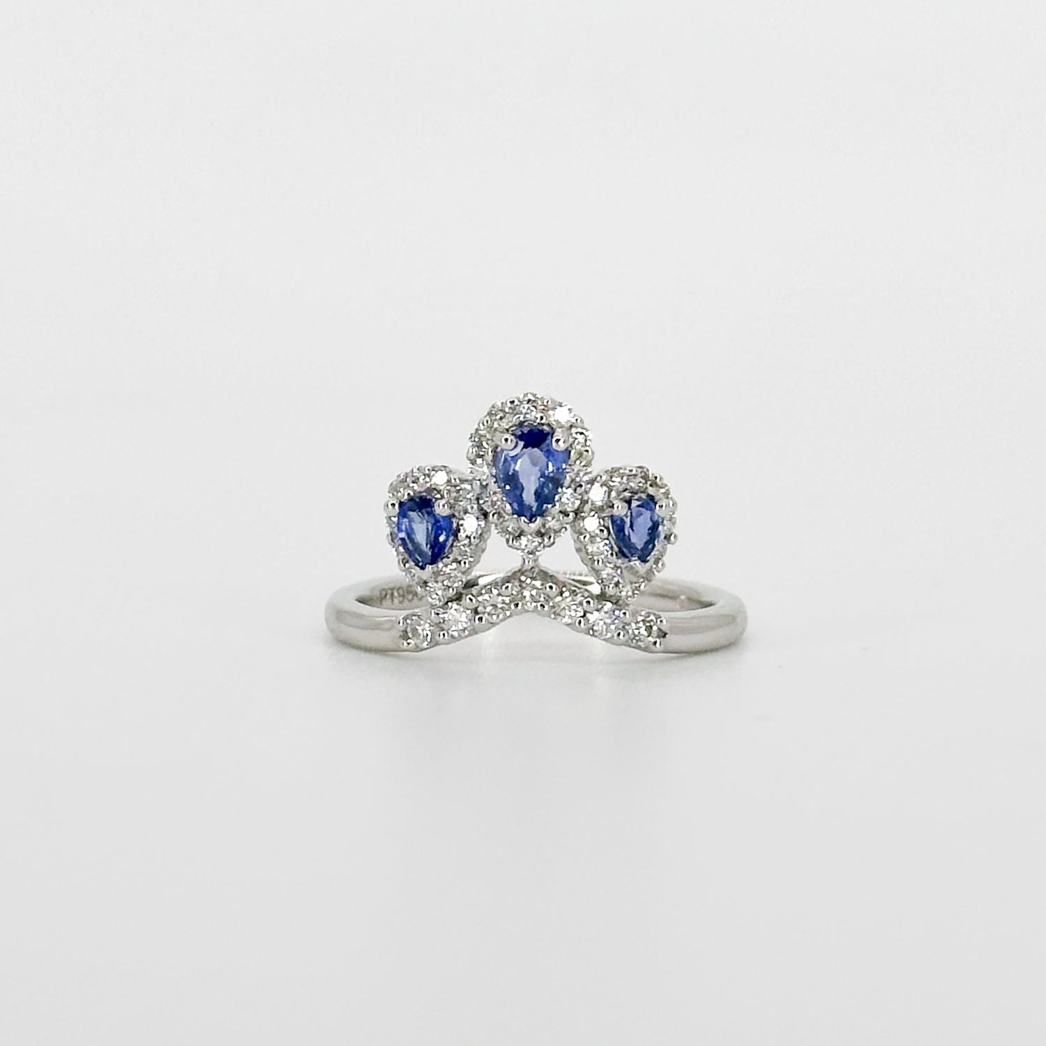 3 Pear Shape Sapphires Ring with Diamonds