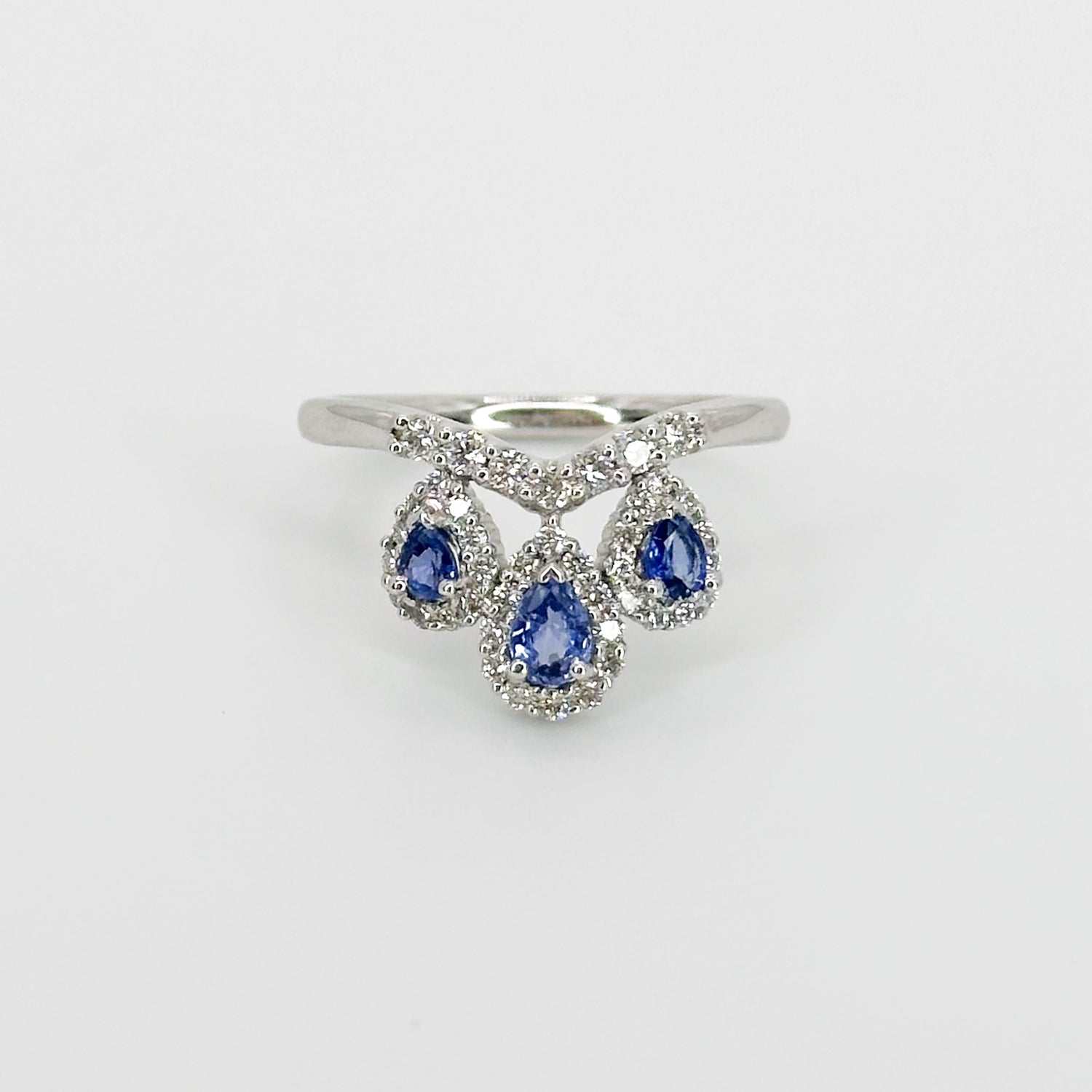 3 Pear Shape Sapphires Ring with Diamonds