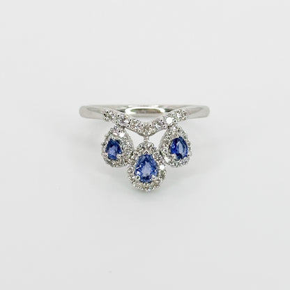 3 Pear Shape Sapphires Ring with Diamonds