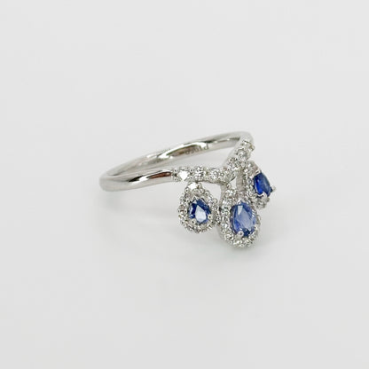 3 Pear Shape Sapphires Ring with Diamonds