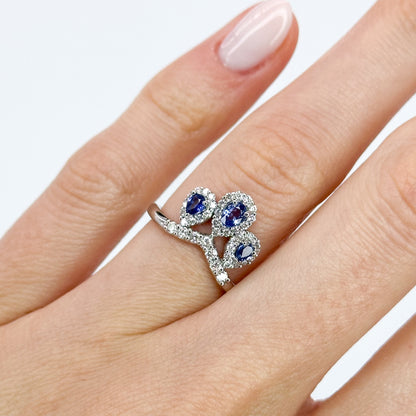 3 Pear Shape Sapphires Ring with Diamonds