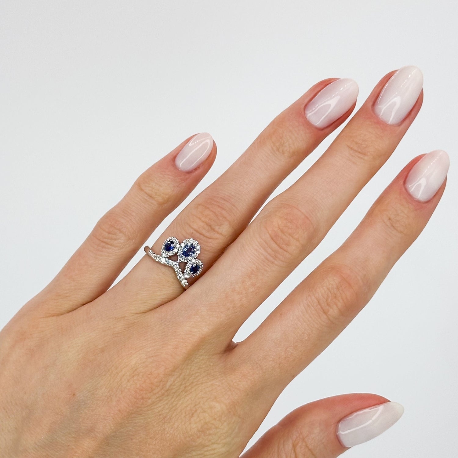 3 Pear Shape Sapphires Ring with Diamonds