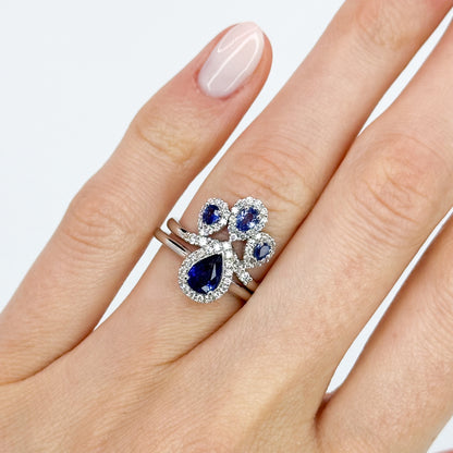 3 Pear Shape Sapphires Ring with Diamonds