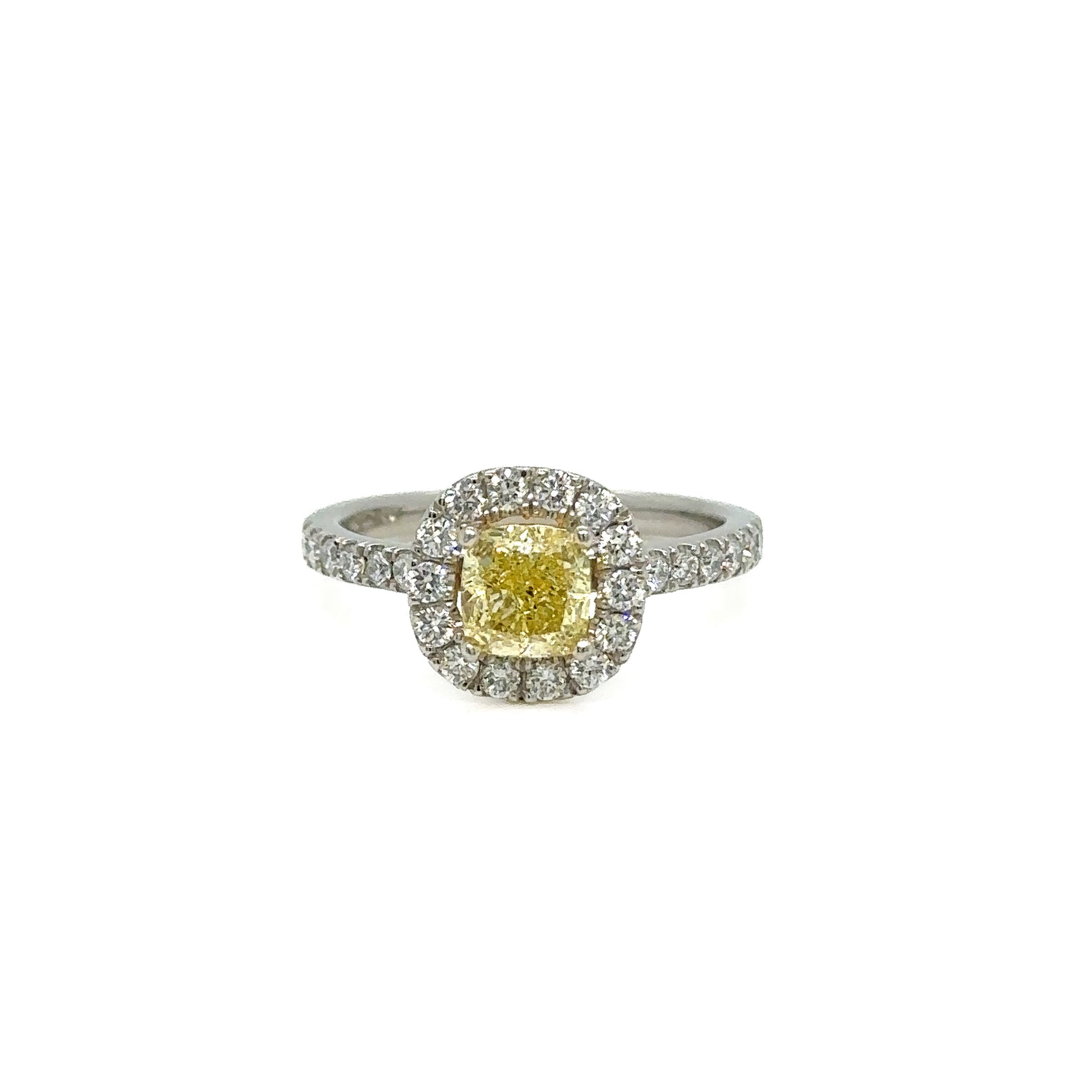 1.04ct Yellow Cushion Cut Diamond Ring with Diamond Halo