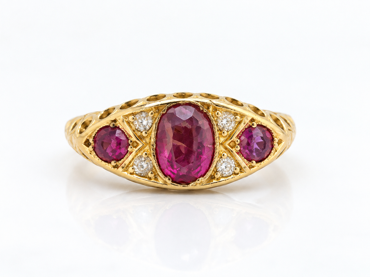 AR02424 vintage ruby and diamond ring – edited front view