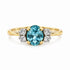 Vintage 1.35ct aquamarine and diamond ring in 18ct yellow gold – elongated oval aquamarine front view